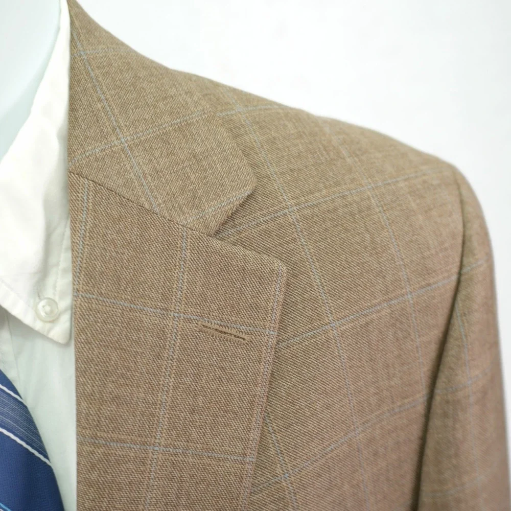 Jack Victor Wool Brown Sharkskin With‎ Blue Windowpane Blazer 40R Valutowood SPJ